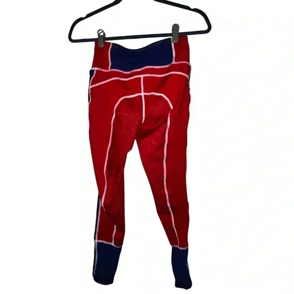 Dover Sadlers equine tech leggings with silicon seat, blue, and red blocking xs - Picture 4 of 6